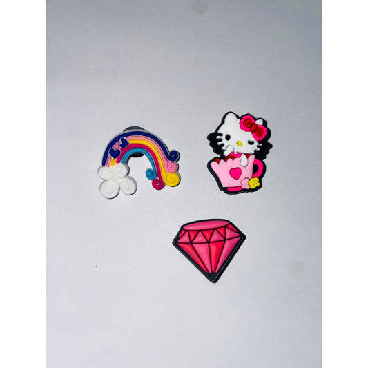 3x cute hello kitty with rainbow & diamond themed shoe charms - shoe accessories clogs - shoe accessories - shoe charms