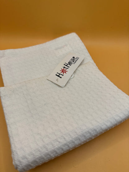 Hot House Homewares brand tag on white tea towel