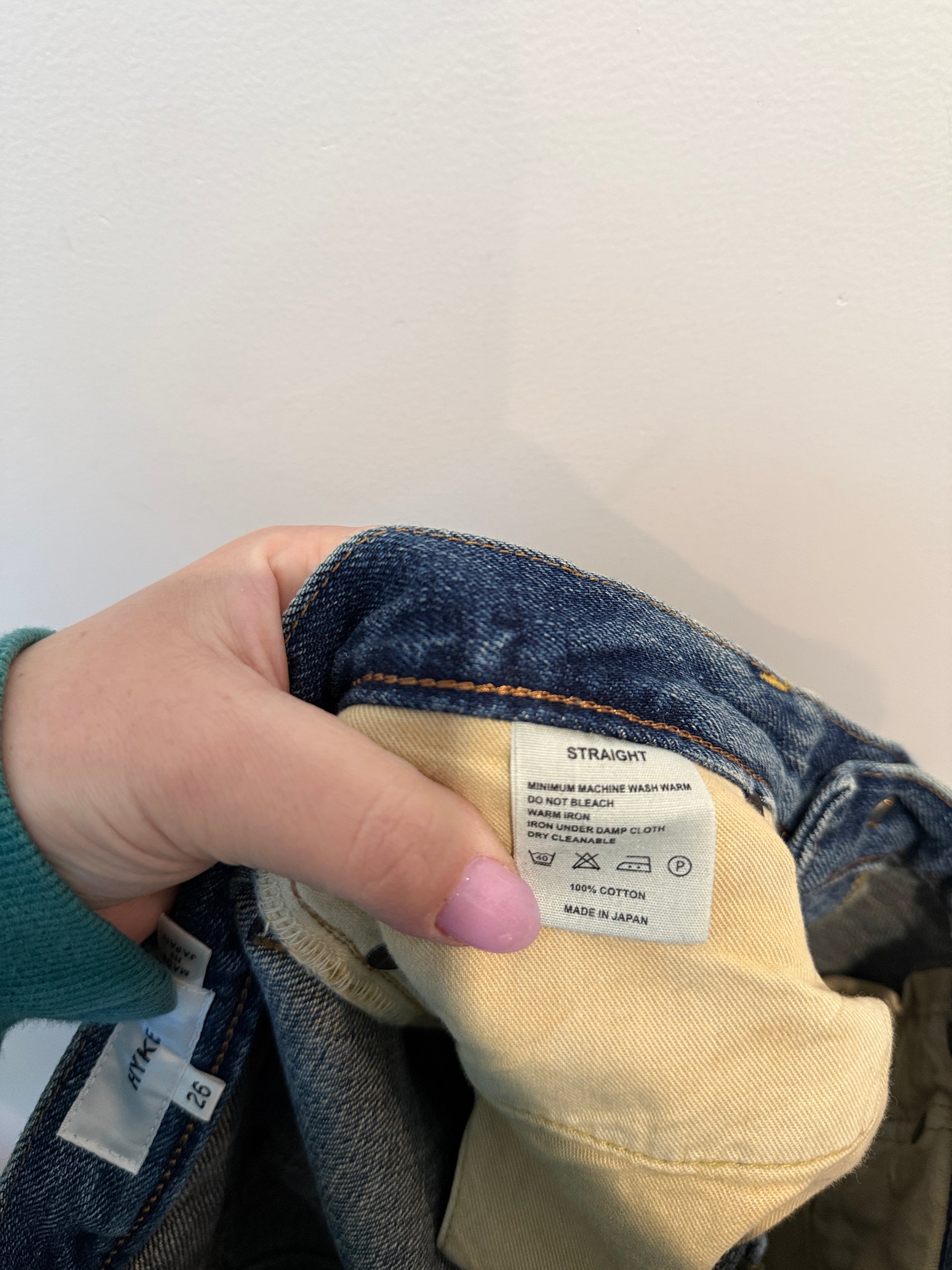 HYKE jeans size 26 100% cotton care label