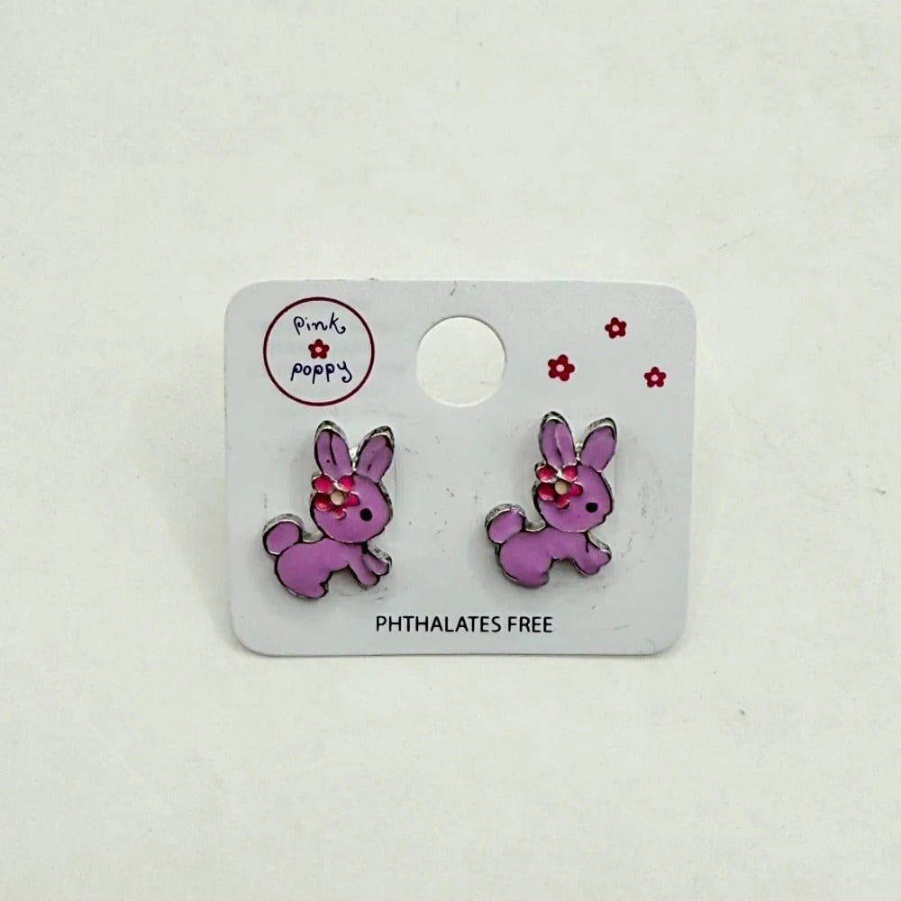 Pink Poppy Girls Purple Bunny Stud Earrings