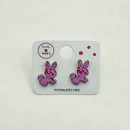Pink Poppy Girls Purple Bunny Stud Earrings