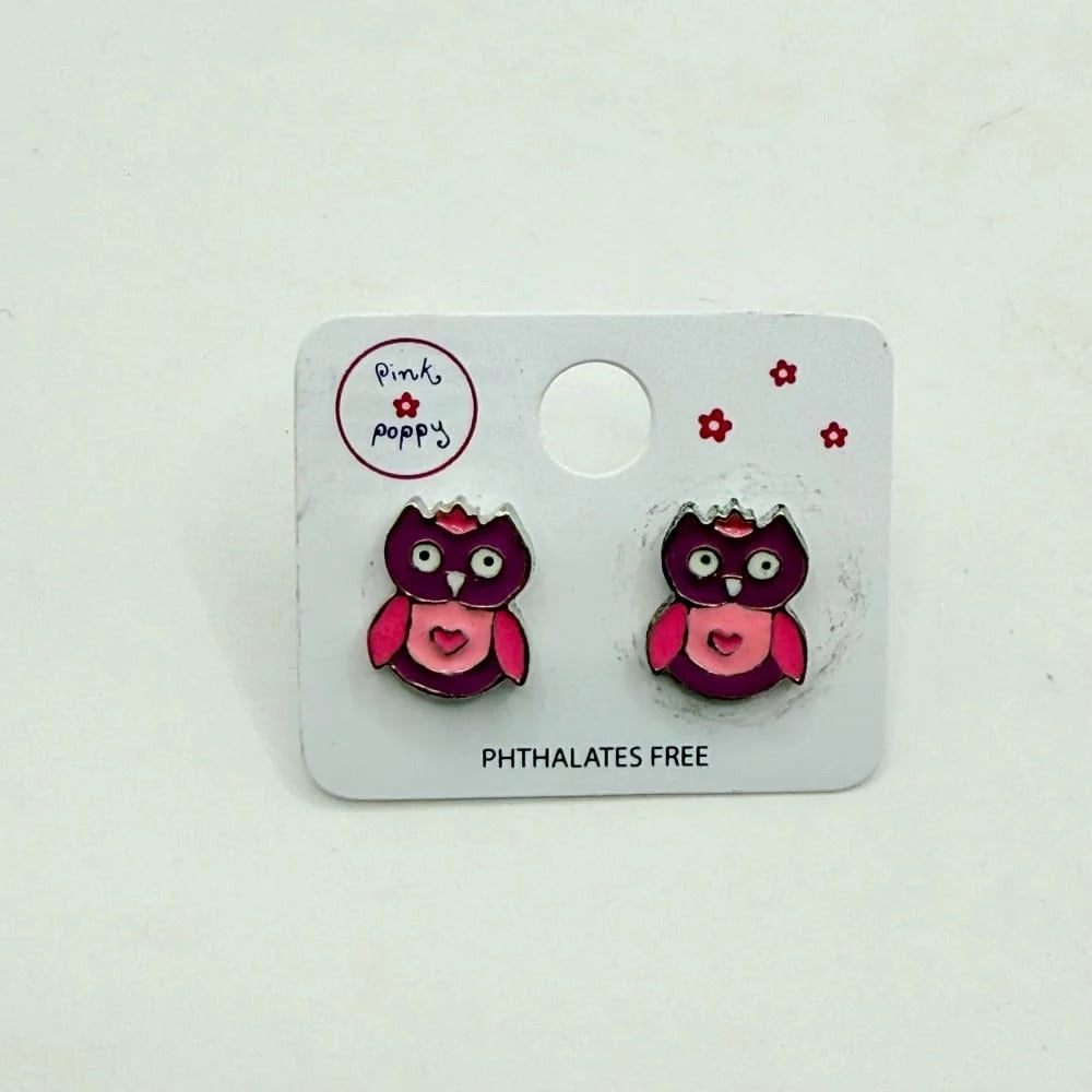 Pink Poppy Girls Maroon Owl Stud Earrings