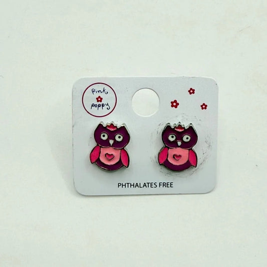 Pink Poppy Girls Maroon Owl Stud Earrings