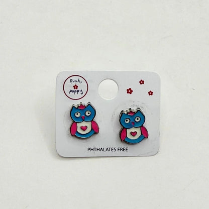 Pink Poppy Girls Blue Owl Stud Earrings