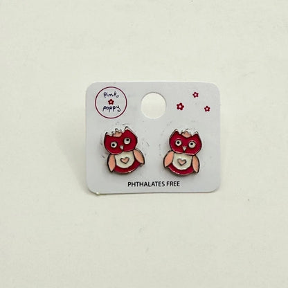Pink Poppy Girls Red Owl Stud Earrings