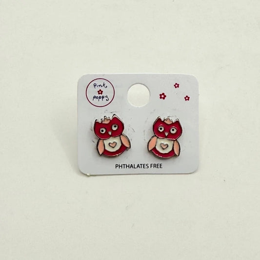 Pink Poppy Girls Red Owl Stud Earrings