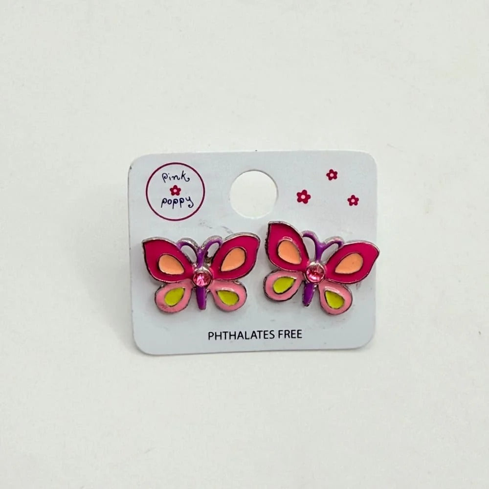 Pink Poppy Girls Pink Butterfly Stud Earrings