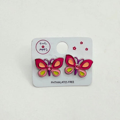 Pink Poppy Girls Pink Butterfly Stud Earrings