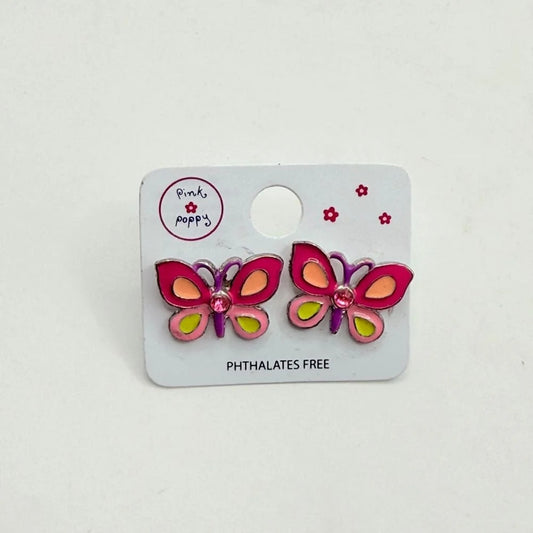 Pink Poppy Girls Pink Butterfly Stud Earrings