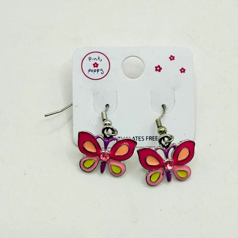 Pink Poppy Girls Pink Butterfly Drop Earrings