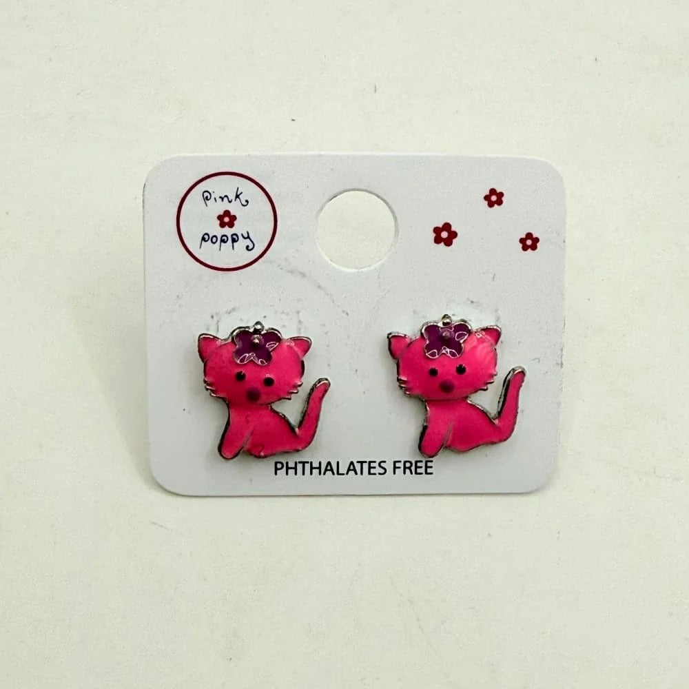 Pink Poppy Girls Hot Pink Cat Stud Earrings
