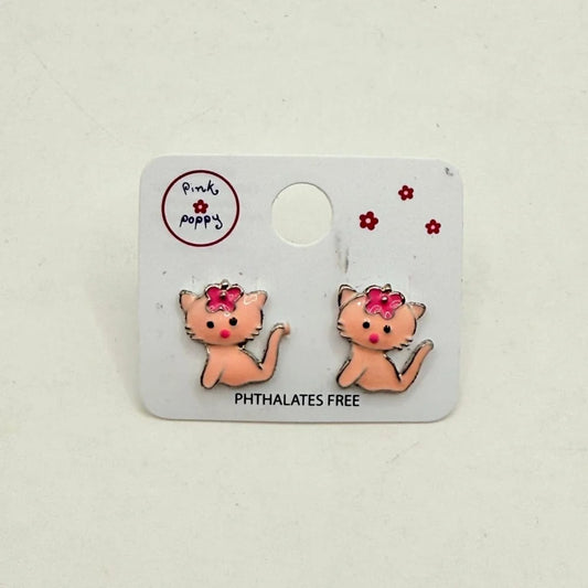 Pink Poppy Girls Peach Cat Stud Earrings