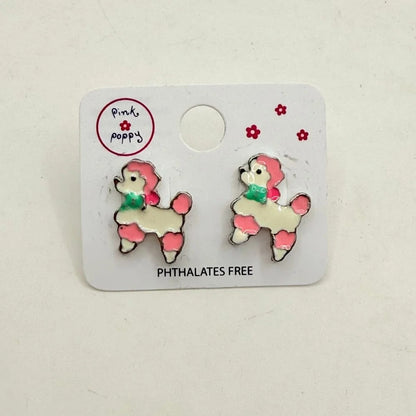 Pink Poppy Girls Cream Poodle Stud Earrings