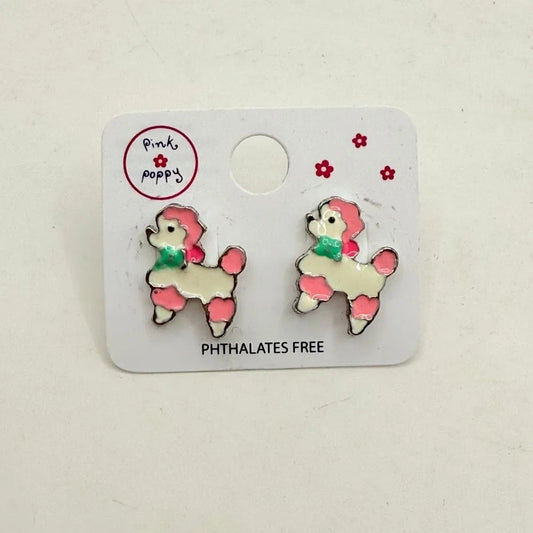 Pink Poppy Girls Cream Poodle Stud Earrings