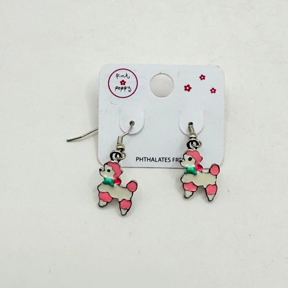 Pink Poppy Girls Cream Poodle Drop Earrings