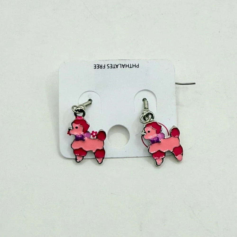 Pink Poppy Girls Bright Pink Poodle Drop Earrings