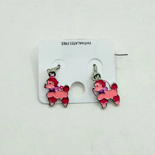 Pink Poppy Girls Bright Pink Poodle Drop Earrings