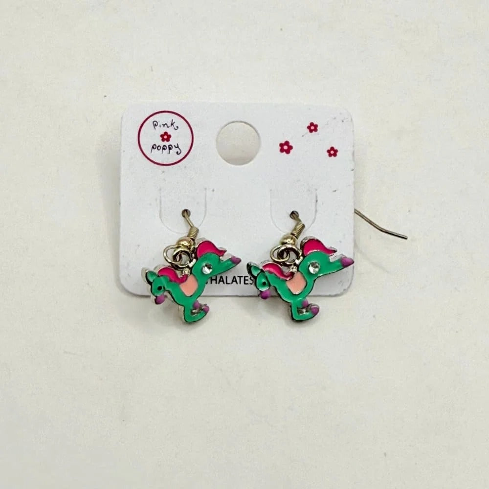 Pink Poppy Girls Green Pony Drop Earrings