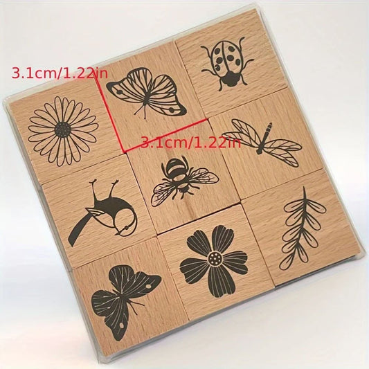 Flower insect wooden stamps - decorative stamps crafts