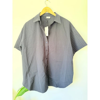 Jdycora size l 2/4 loose fit pinstripe shirt in blue graphite rrp $59.00 - shirts top women’s apparel