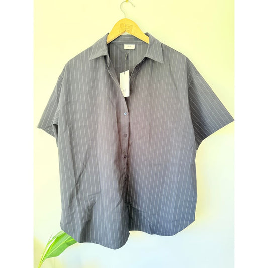 Jdycora size l 2/4 loose fit pinstripe shirt in blue graphite rrp $59.00 - shirts top women’s apparel