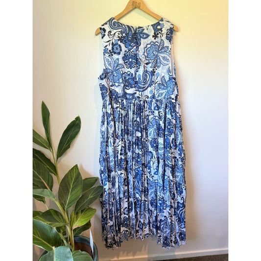 Jessica london size 22 blue paisley pleated dress - dresses top women’s apparel