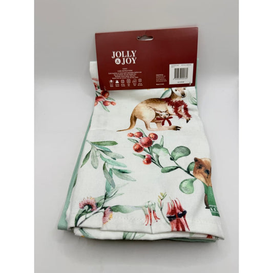 Set of 2 jolly & joy cotton australiana christmas tea towels - kitchen towels home&living materials