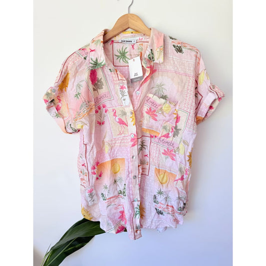 Just jeans size 10 fleur tropical print button down shirt rrp $79.99 - shirts top women’s apparel