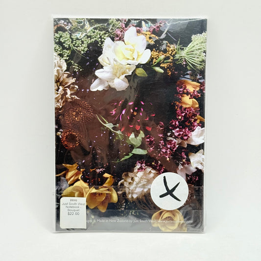A floral-themed notebook or journal with a dark background.