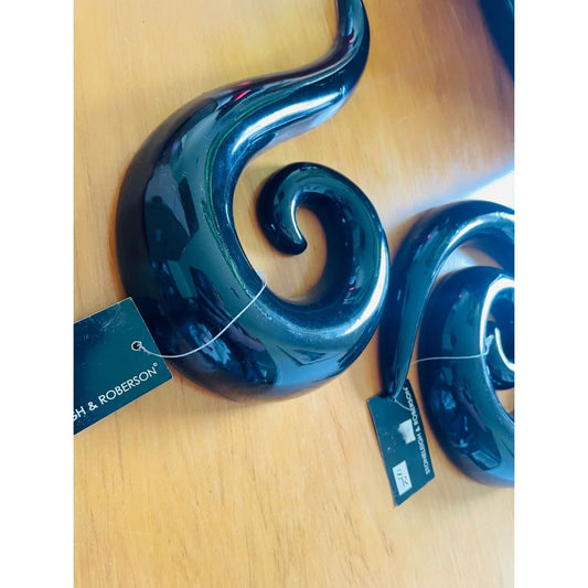 Set of 2 stonleigh & roberson black ceramic koru wall hangings - sculptures & statues home&living materials