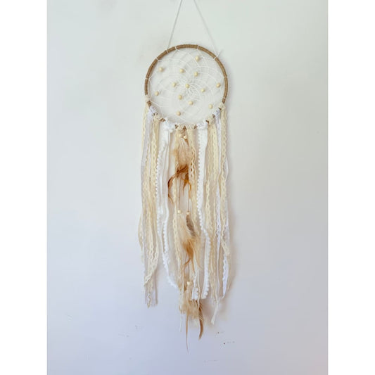 Lace and feather dream catcher with wooden beads - dreamcatchers home&living materials