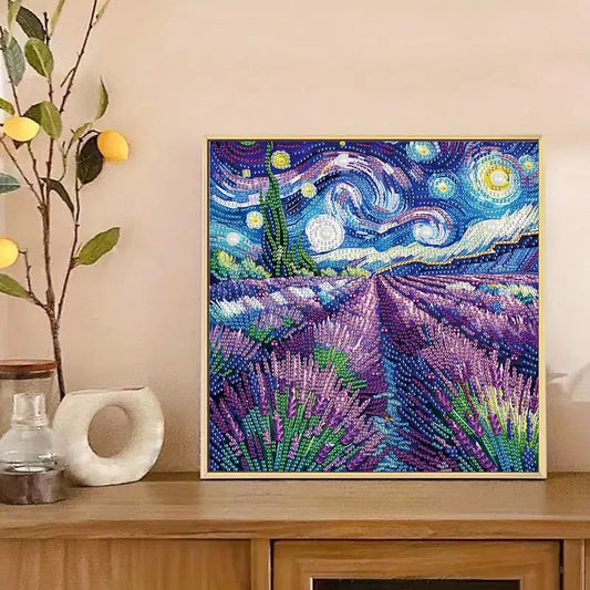 30x30cm diamond art kit – landscape with path & lavender field - drawing & painting kits crafts