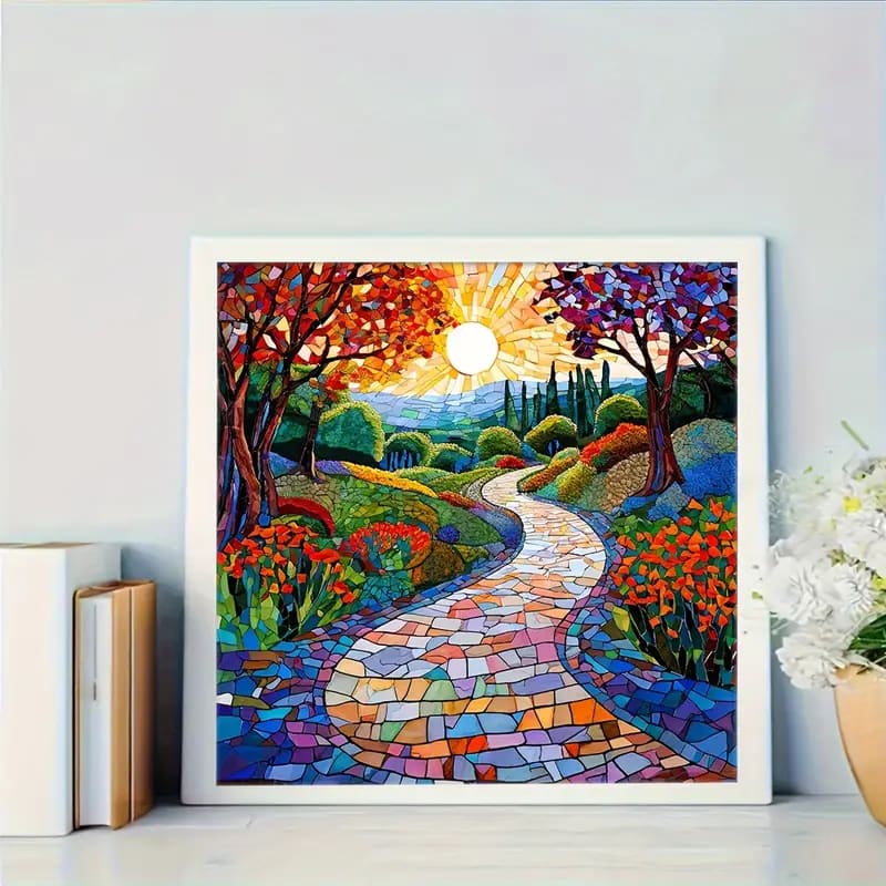 30x30cm diamond art kit – landscape with path & lavender field - drawing & painting kits crafts