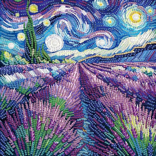 30x30cm diamond art kit – landscape with path & lavender field - lavender field partial drill - drawing & painting kits