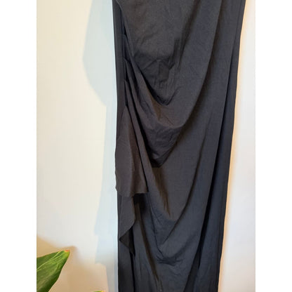 Black draped size l midi dress - dresses top women’s apparel