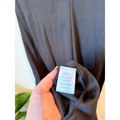 Black draped size l midi dress - dresses top women’s apparel