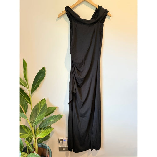 Black draped size l midi dress - dresses top women’s apparel