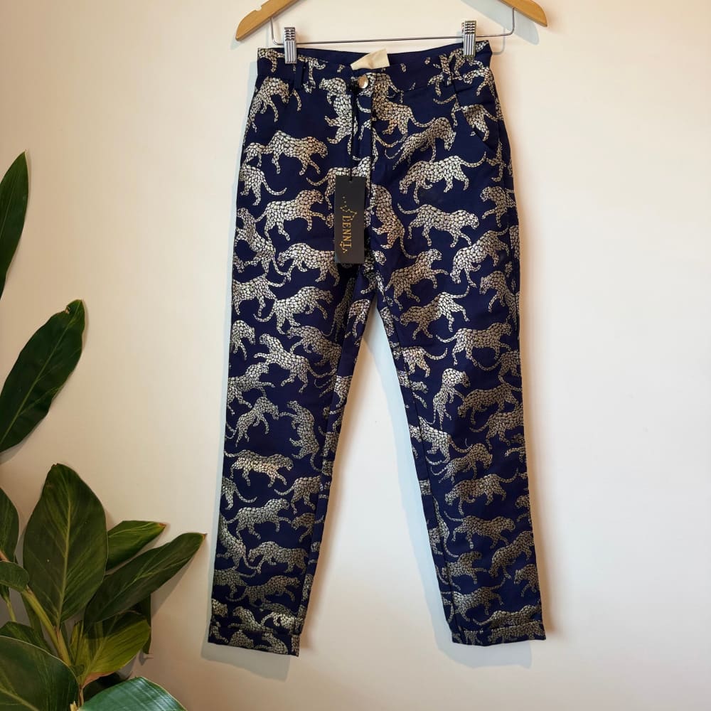 Lenni size xs wildcat metallic pants - dark navy - trousers bottom women’s apparel