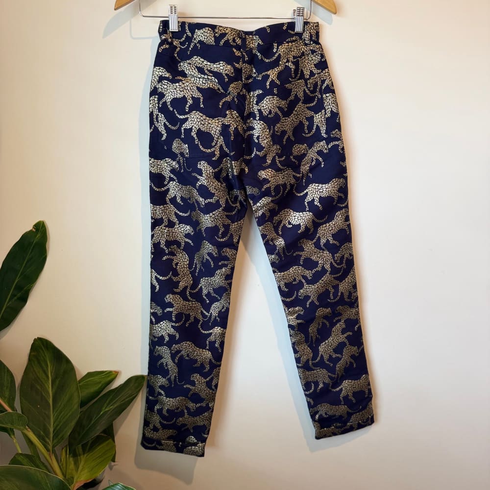 Lenni size xs wildcat metallic pants - dark navy - trousers bottom women’s apparel
