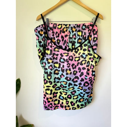 Multi-coloured size 5xl leopard print two-piece lounge set - sleepwear & loungewear top women’s apparel
