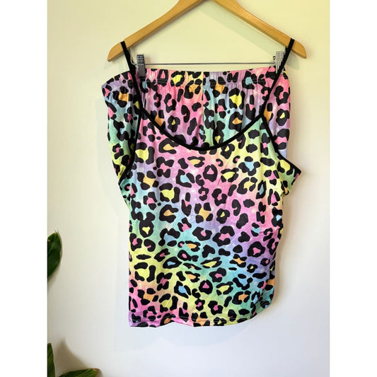 Multi-coloured size 5xl leopard print two-piece lounge set - sleepwear & loungewear top women’s apparel