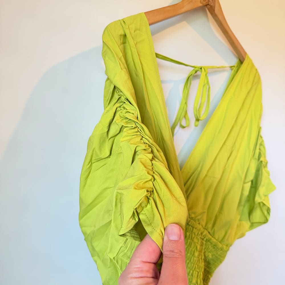 Lime green shirred bodice ruffle midi dress 3xl - dresses top women’s apparel
