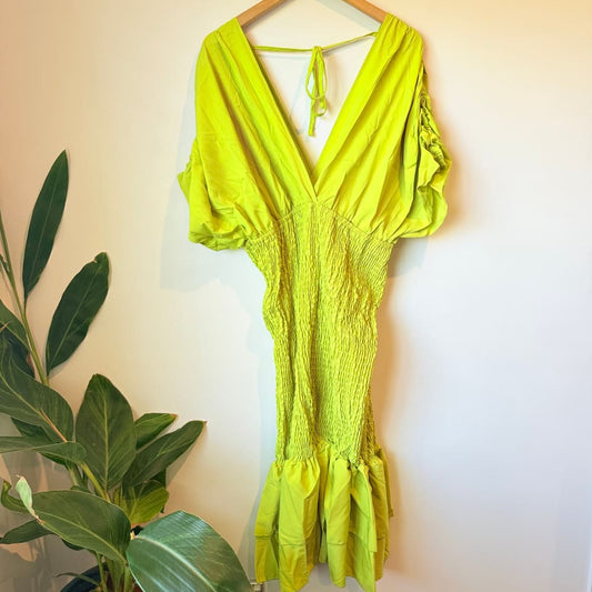 Lime green shirred bodice ruffle midi dress 3xl - dresses top women’s apparel