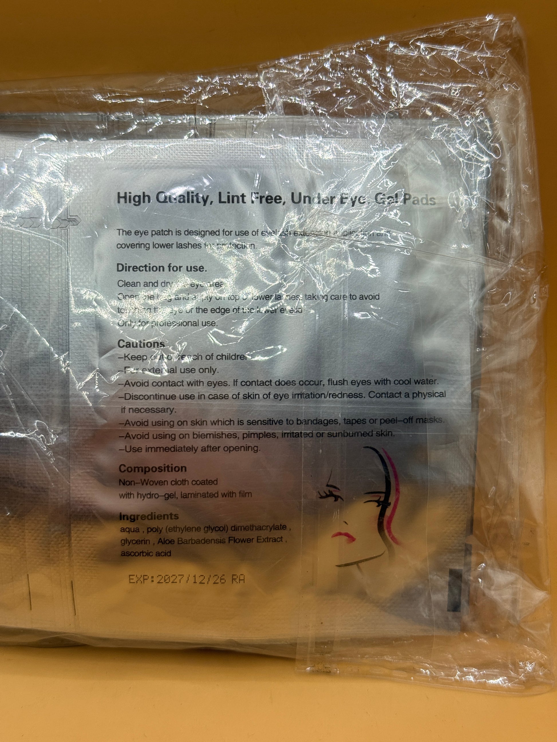 Lint free under eye gel pads instructions and expiry information