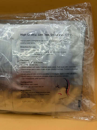 Lint free under eye gel pads instructions and expiry information