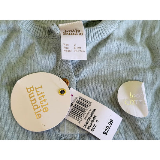 Little bundle size 6-12 monthsbaby cardigan light blue rrp $29.99 - cardigans baby clothing