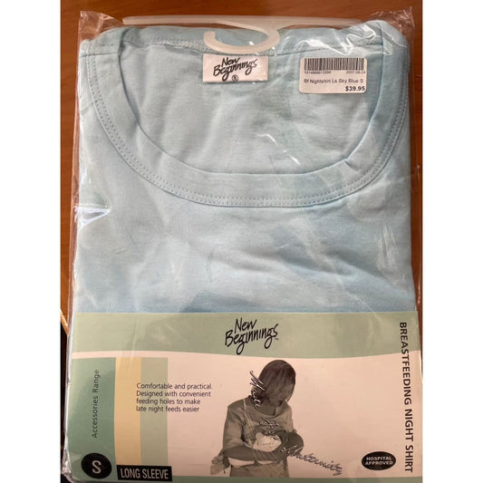 New beginnings breastfeeding night shirt size s light blue - t-shirts women’s apparel