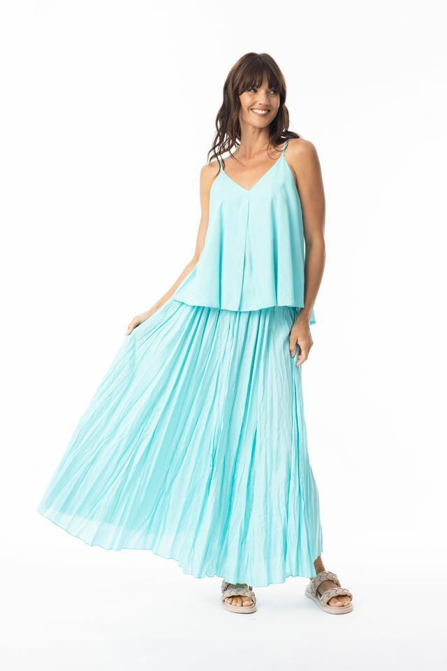 Orientique Lux Crushed Island Sky Maxi Skirt Size 14/M