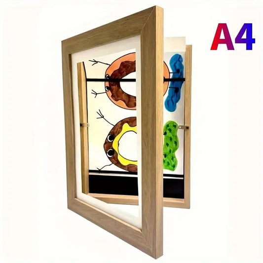 Wood grain magnetic kids art frame | front-opening display for artwork – brand new - picture frames home&living
