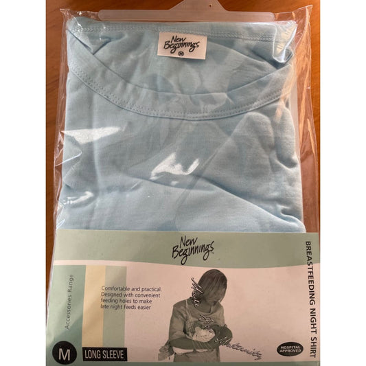 New beginnings breastfeeding night shirt - size m light blue - t-shirts clothing & fashion - maternity - special